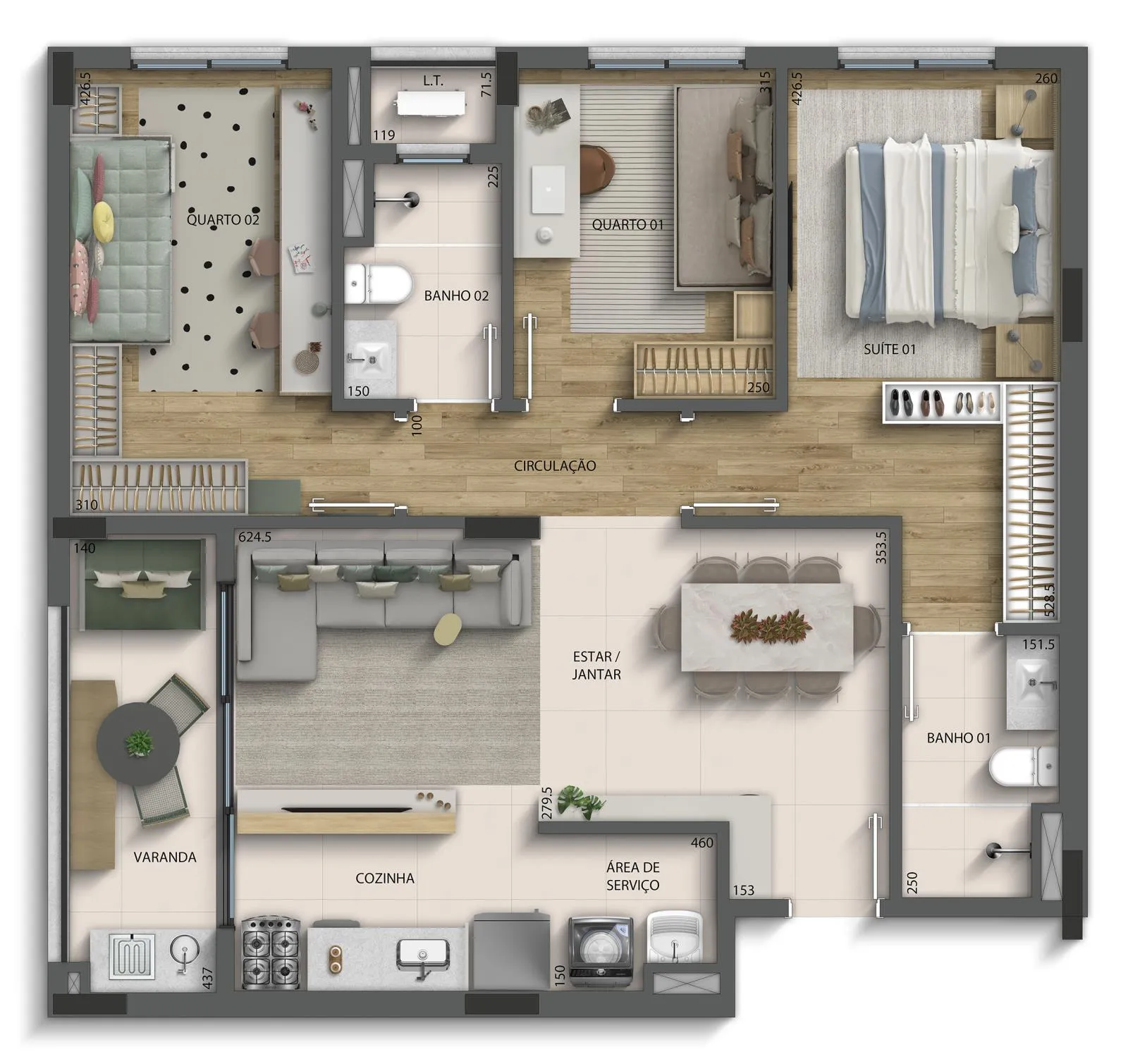3 Quartos 87 m² sendo 1 suíte e varanda