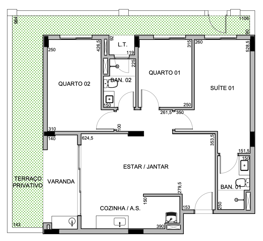 Apartamento 115,50m² | Apê 87m² + 28,46m² área privativa | 3 quartos (sendo 1 suíte) e varanda.